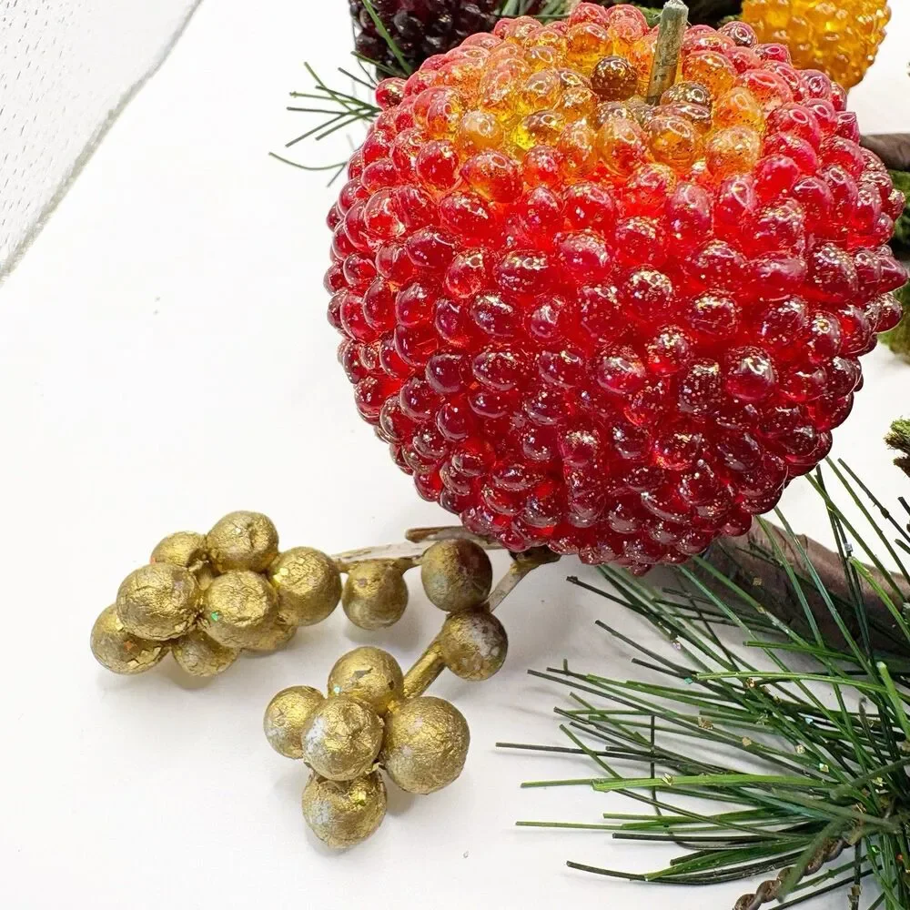 Vintage Beaded Frosted Fruit Candle Ring Christmas Decor Sparkling Holidays